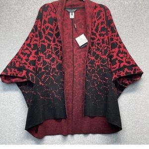 Ming Wang S/M Poncho Red Knit WrapShort Sleeve New